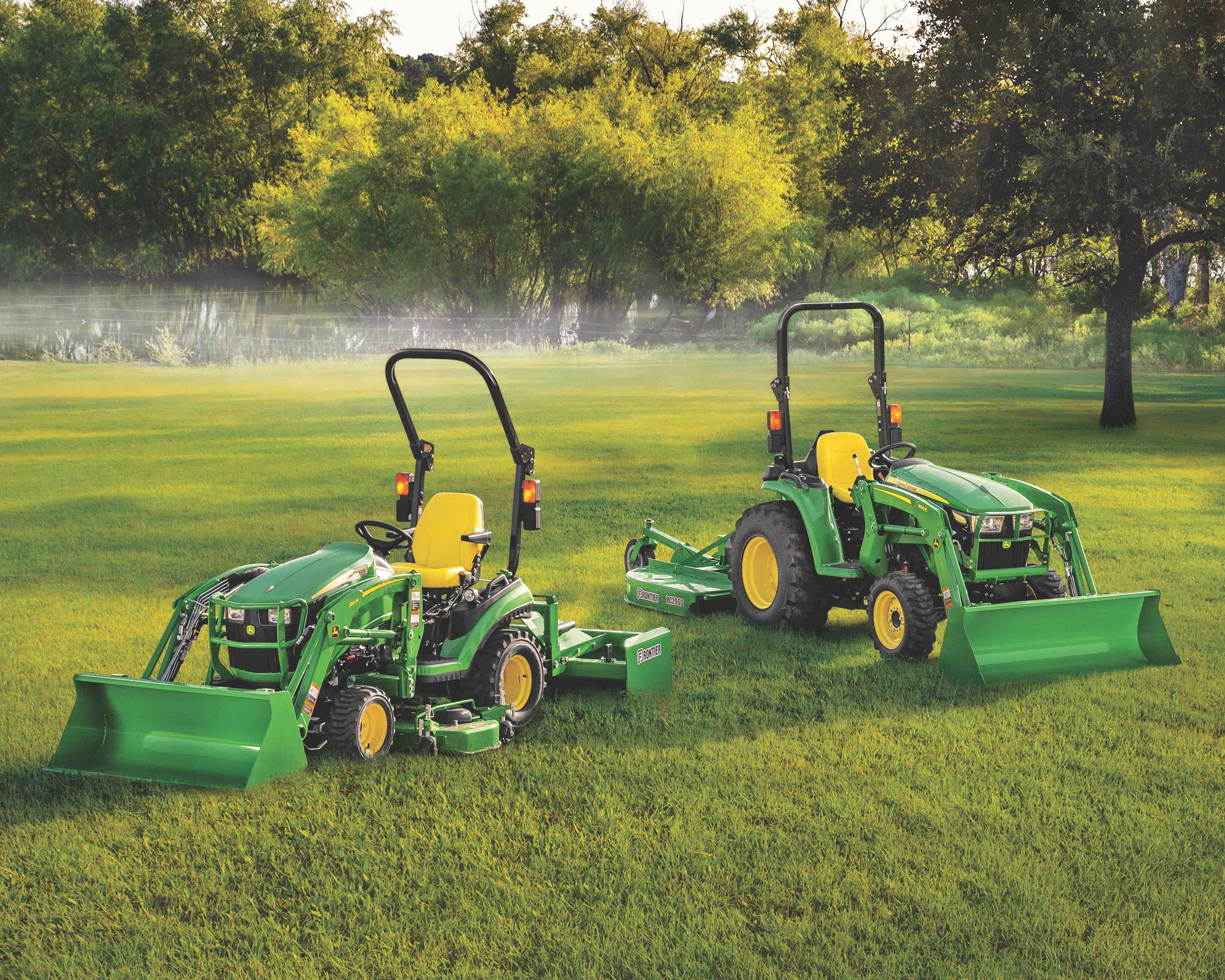 John Deere 1025R and 3025E.